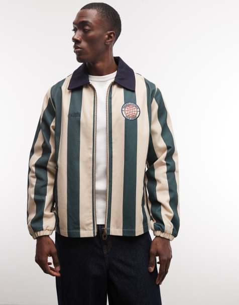 Prohibited ivy league striped harrington jacket in green - view 1