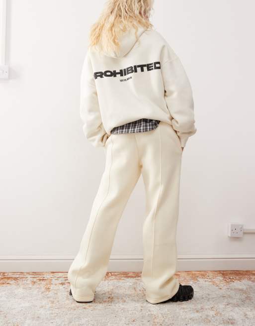 Prohibited - Joggingbroek met rechte pijpen en geschreven logo in crème, 3 van 5