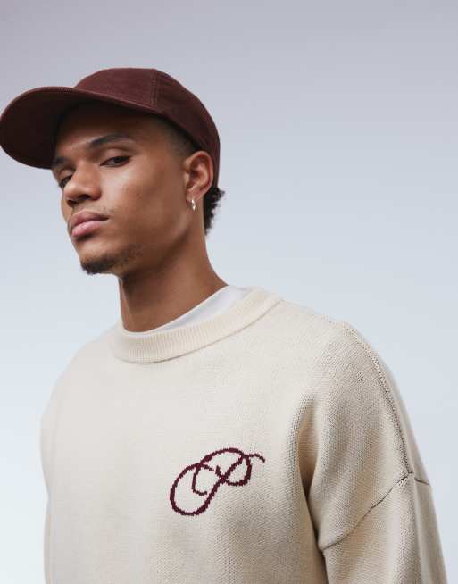 Prohibited – Kastiger Oversize-Pullover in Cremeweiß mit Logo, 5 von 5