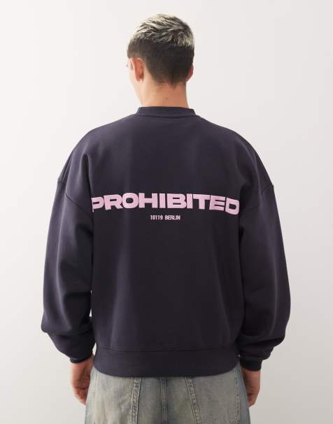 Prohibited – Kastiger Oversize-Pullover in Marineblau mit Logo - view 1