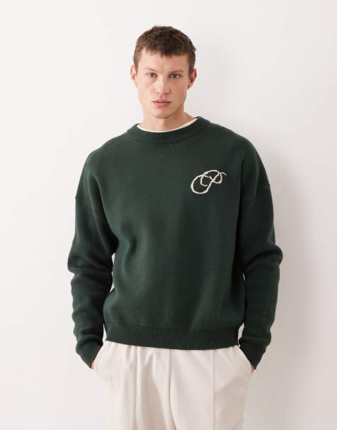 Prohibited – Kastiger Oversize-Strickpullover in Grün mit Logo - view 1