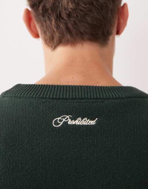 Prohibited – Kastiger Oversize-Strickpullover in Grün mit Logo, 5 von 5