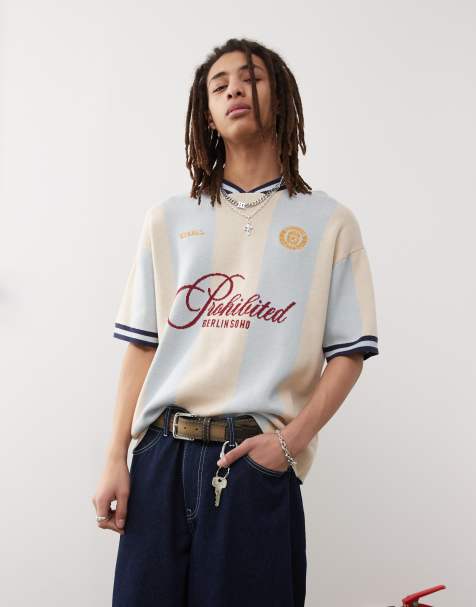 Prohibited knit short sleeve sweater in blue - view 1