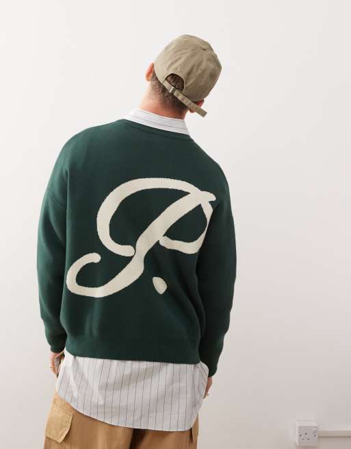 Prohibited knit sweater with back logo detail in green