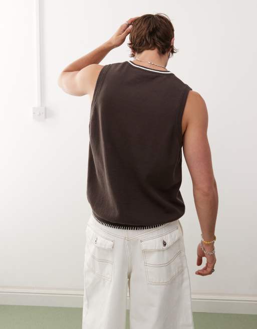 Prohibited knit tank top in chocolate brown