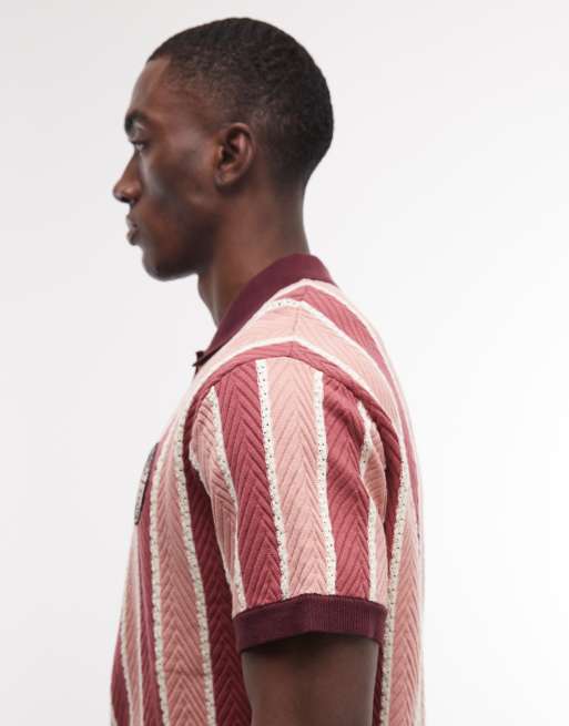 Prohibited knitted button up polo shirt in pink/red, 5 of 5