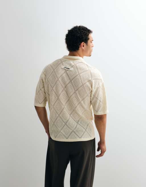 Prohibited knitted lace shirt in cream, 4 of 7