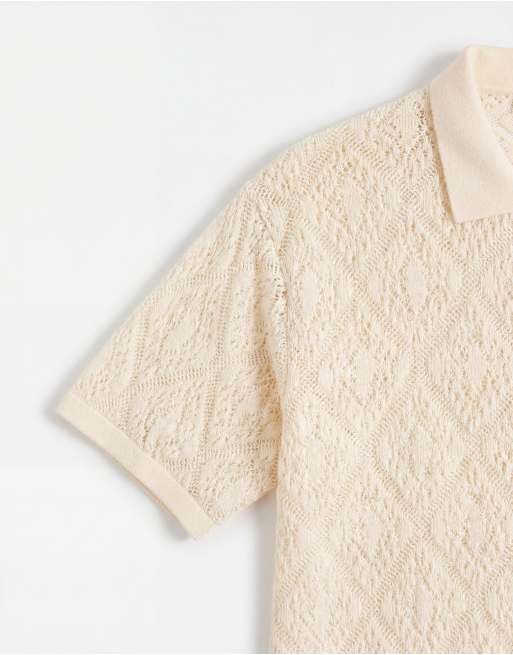 Prohibited knitted lace shirt in cream, 9 of 9