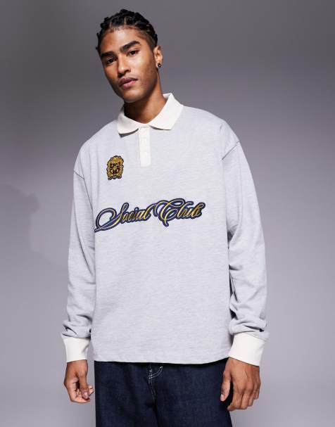 Prohibited knitted logo polo shirt in grey