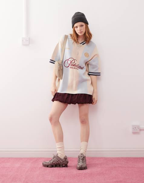 Prohibited knitted short sleeve jumper in blue - view 1