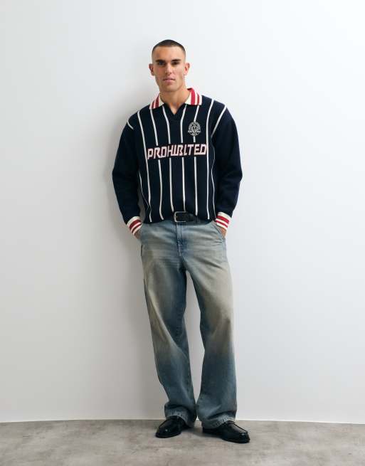 Prohibited knitted sports polo in navy, 4 of 5