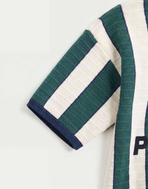 Prohibited knitted stripe football shirt in green multi, 9 of 9