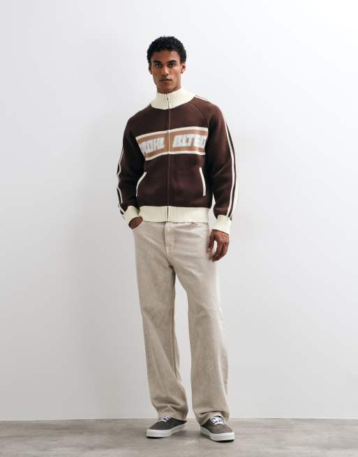 Prohibited knitted track jacket in brown, 2 of 5
