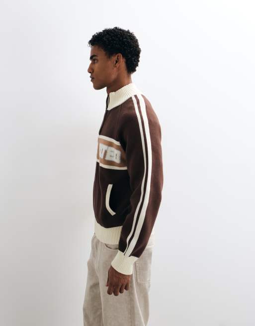 Prohibited knitted track jacket in brown, 4 of 5