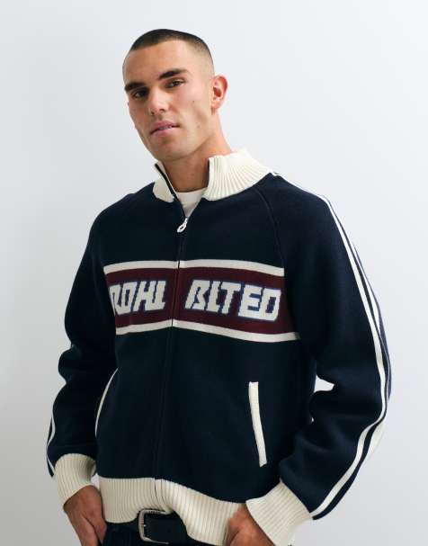 Prohibited knitted track jacket in navy - view 1