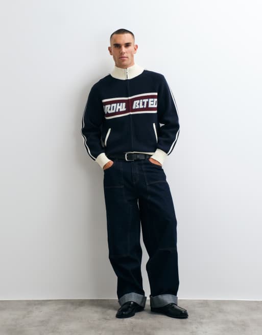Prohibited knitted track jacket in navy, 2 of 5