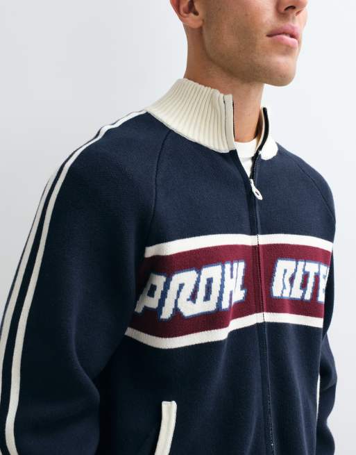 Prohibited knitted track jacket in navy, 3 of 5