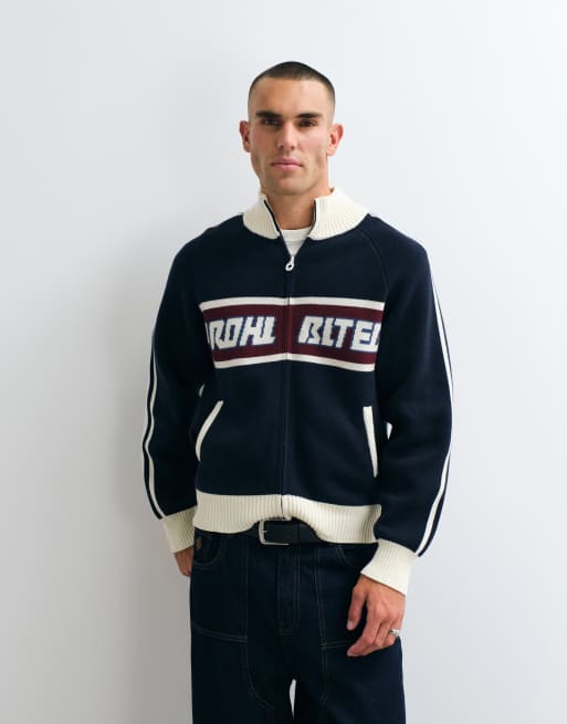 Prohibited knitted track jacket in navy, 5 of 5