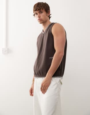 Prohibited knitted vest in chocolate brown - view 1