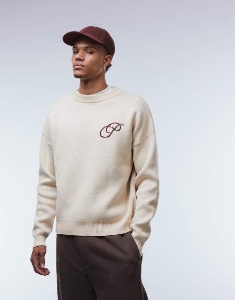 Prohibited oversized boxy fit logo jumper in cream