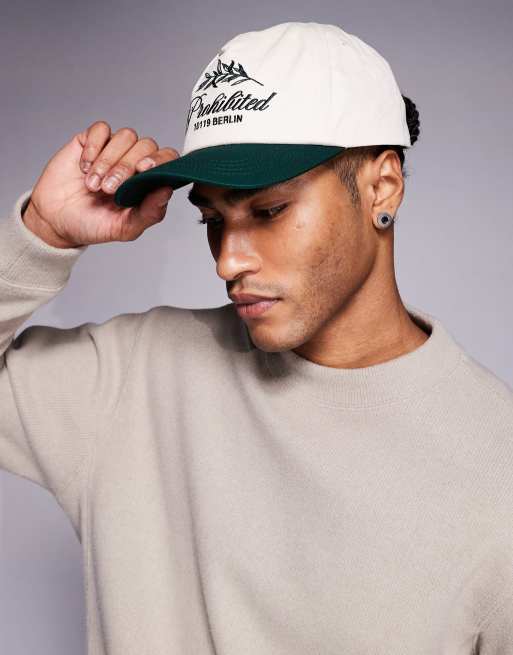 Prohibited leaf logo cap in cream white contrast peak in green, 3 of 3