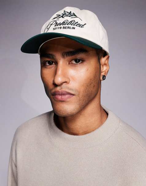 Prohibited leaf logo cap in cream with contrast peak in green - view 1