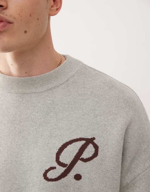 Prohibited logo detail knitted jumper in grey, 2 of 4