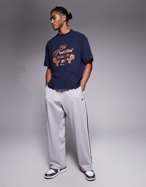 Prohibited logo stripe club track pants in light grey