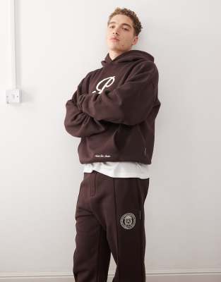 Prohibited Prohibited logo sweat 360gsm hoodie co-ord in brown