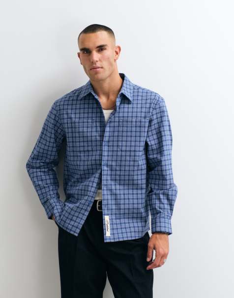 Prohibited long sleeve check flannel shirt in blue - view 1