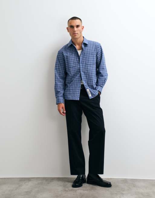 Prohibited long sleeve check flannel shirt in blue, 3 of 5