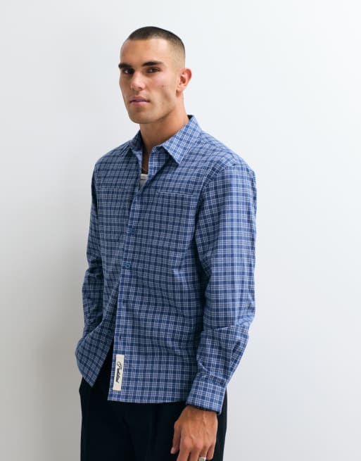 Prohibited long sleeve check flannel shirt in blue, 5 of 5