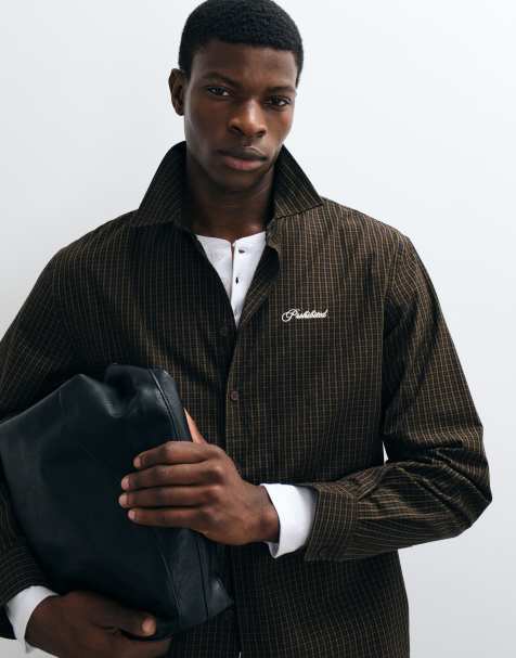 Prohibited long sleeve check shirt in brown - view 1