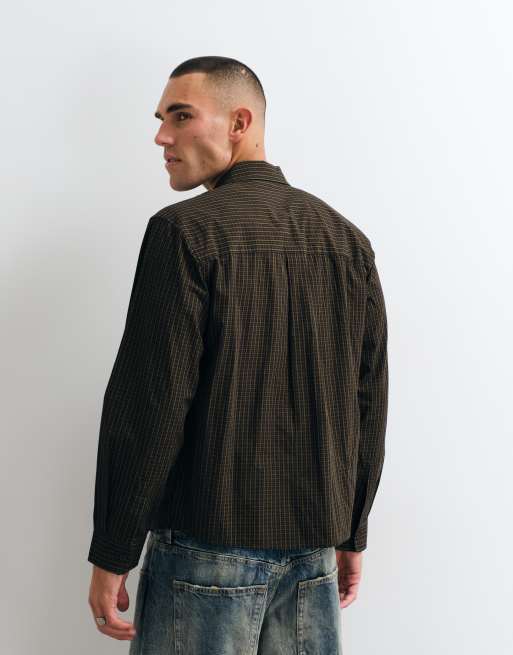Prohibited long sleeve check shirt in brown, 3 of 5