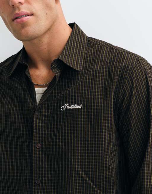 Prohibited long sleeve check shirt in brown, 4 of 5