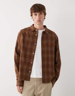 Prohibited Prohibited long sleeve flannel shirt in brown check-Multi