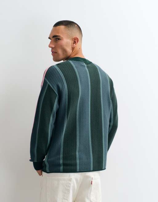 Prohibited long sleeve knitted stripe sports t-shirt in green, 5 of 5