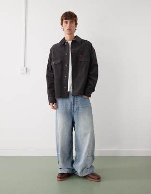 Prohibited Long Sleeve Oversized Cord Overshirt In Gray