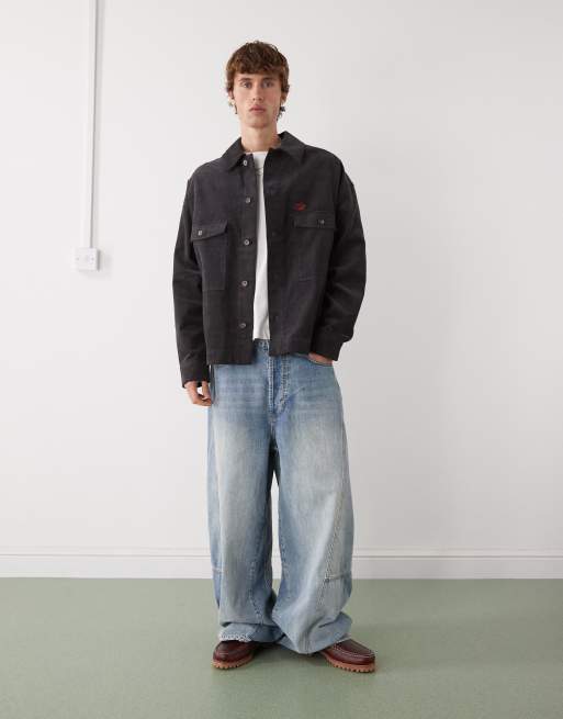 Prohibited long sleeve oversized cord overshirt in dark grey, 2 of 5