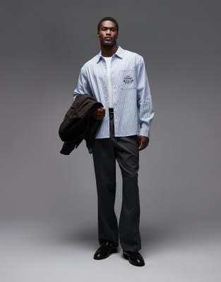 Prohibited Long Sleeve Pocket Logo Shirt In Blue