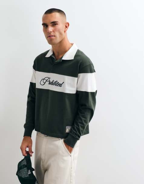 Prohibited long sleeve polo shirt in forest green - view 1