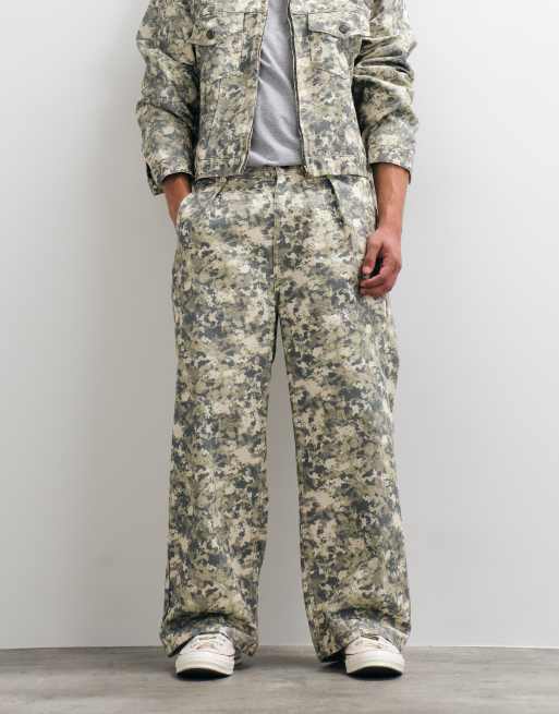 Prohibited loose fit pleat front camo jeans co-ord in multi, 3 of 5