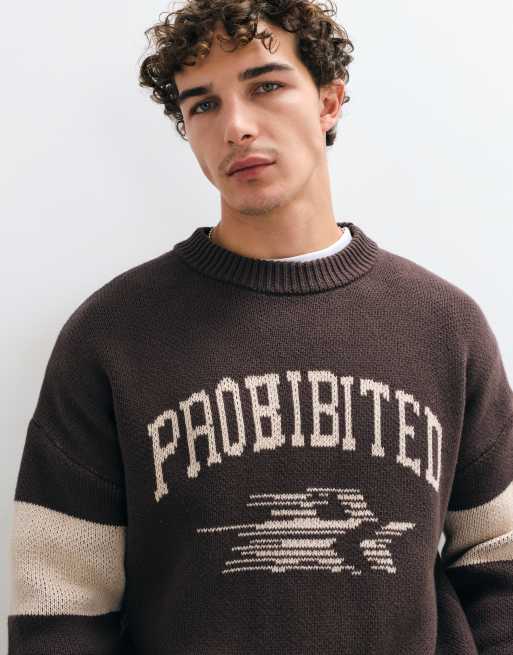 Prohibited - Maglione marrone con grafica, 4 di 5
