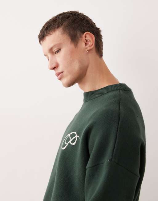 Prohibited - Maglione oversize squadrato verde con logo, 4 di 5