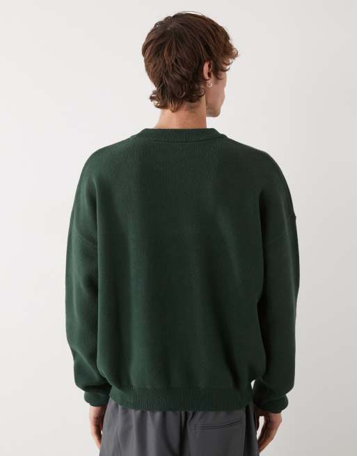 Prohibited - Mørkegrøn og oversized striktrøje med blomstret logo, 3 af 5