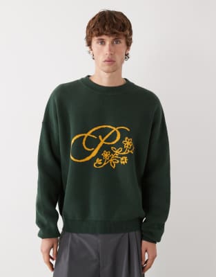 Prohibited Prohibited oversized bloom logo knit jumper in dark green