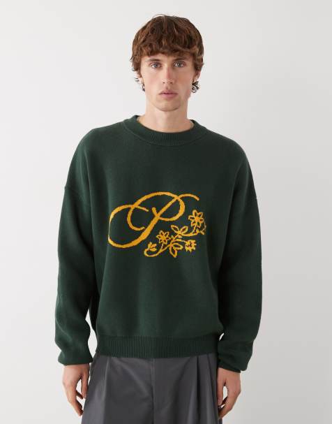 Prohibited oversized bloom logo knit jumper in dark green - view 1