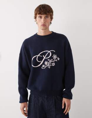 Prohibited Prohibited oversized bloom logo knit jumper in navy