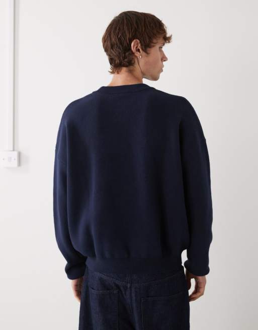 Prohibited oversized bloom logo knit jumper in navy, 3 of 5