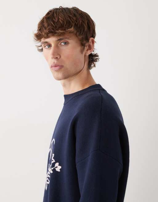 Prohibited oversized bloom logo knit jumper in navy, 4 of 5